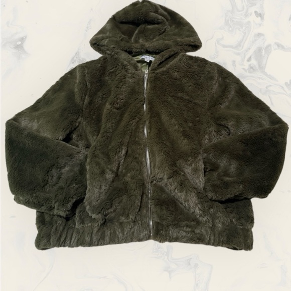 NEW 36point5 Women's Hoodied Jacket Pockets Faux Fur Zip Up in Green Size Large. - Picture 4 of 16
